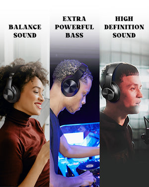 DOQAUS CARE1 Bluetooth Headphones Over Ear, 90 Hrs Playtime Wireless Headphones, 3 EQ Modes, Foldable Hi-Fi Stereo Bass Headphones, Soft Memory Protein Earmuffs, Built-in Mic＆Wired Mode