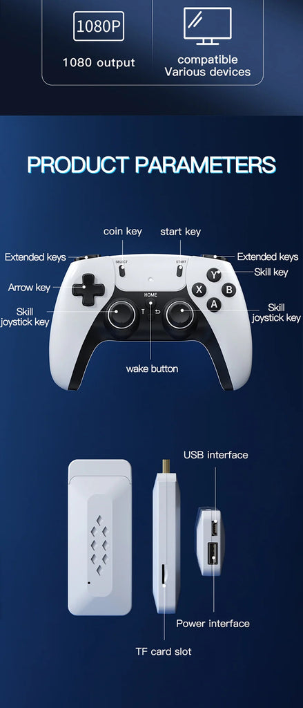 M22 Video Game Stick 4K 64G 30000+ Retro Games Dual Controllers | Supports 52 Emulators (PSP/N64/PS1/3D/Arcade)